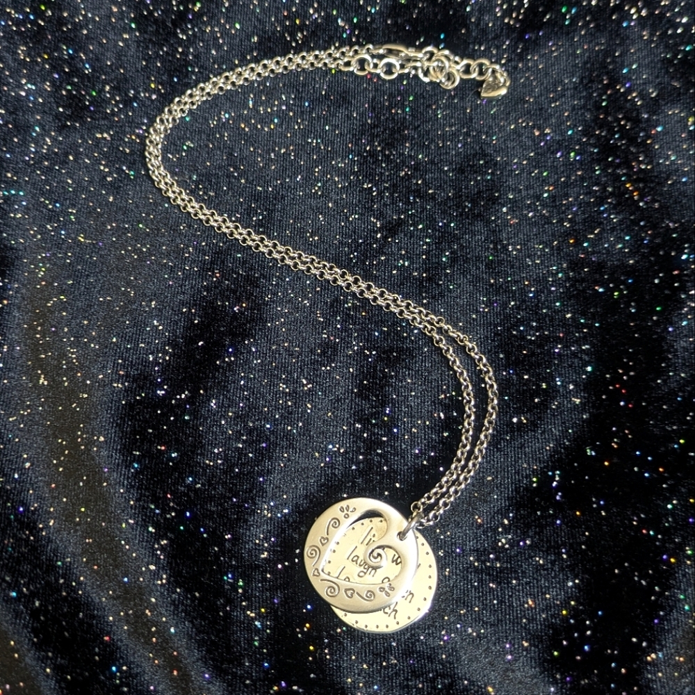 Brighton Heart Silver Pendant Coin Live Laugh Love Necklace
